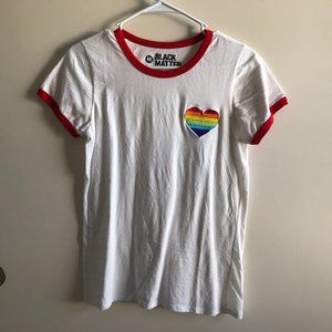 Black Matter Rainbow Embroidered Heart Tshirt